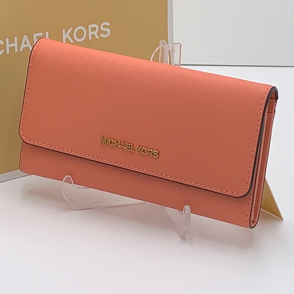 MICHAEL KORS JET SET TRAVEL LARGE TRIFOLD WALLET SHERBERT COLOR